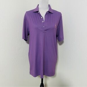 Peter Millar Men’s Medium Golf Polo Shirt Lavender & Blue Striped 3/4 Button EUC